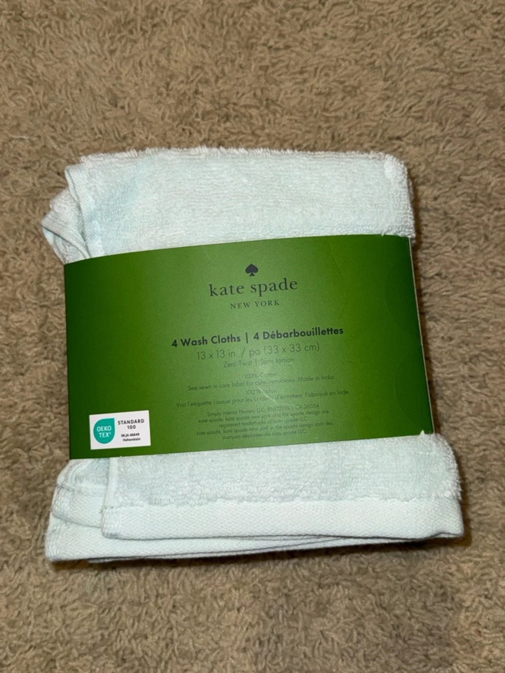 kate spade Light Turquoise Cotton Wash Cloths